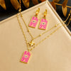 Jewelry Stainless Steel Vintage Square Earrings And Necklaces With Stars Sun Moon Clouds Cosmic Patterns Electroplated For Women