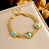 Jewelry Stainless Steel Woven Soft Chain Sunflower With Blue Turquoise Electroplated Bracelet Earrings Necklace For Women