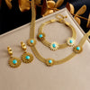 Jewelry Stainless Steel Woven Soft Chain Sunflower With Blue Turquoise Electroplated Bracelet Earrings Necklace For Women