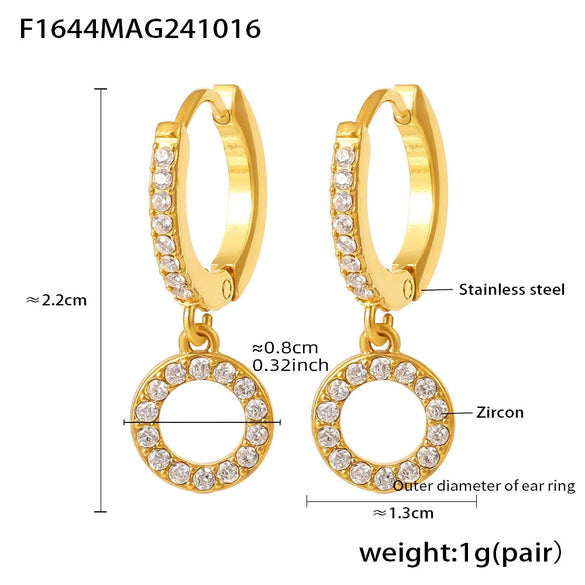 Jewelry Stainless Steel Zircon Geometric Elements Handmade Pvd Electroplated Niche Trendy Earrings