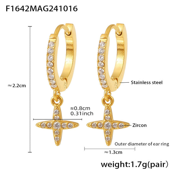 Jewelry Stainless Steel Zircon Geometric Elements Handmade Pvd Electroplated Niche Trendy Earrings