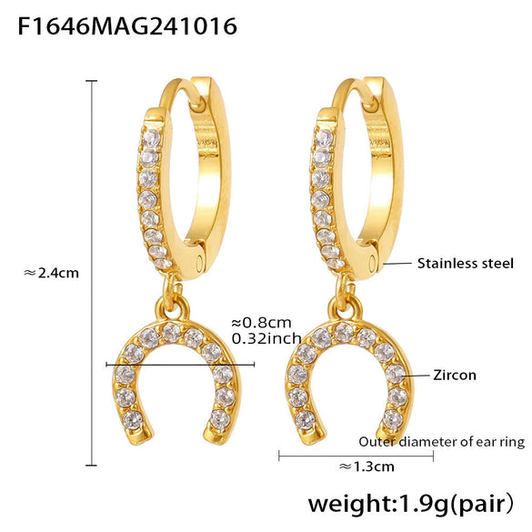 Jewelry Stainless Steel Zircon Geometric Elements Handmade Pvd Electroplated Niche Trendy Earrings