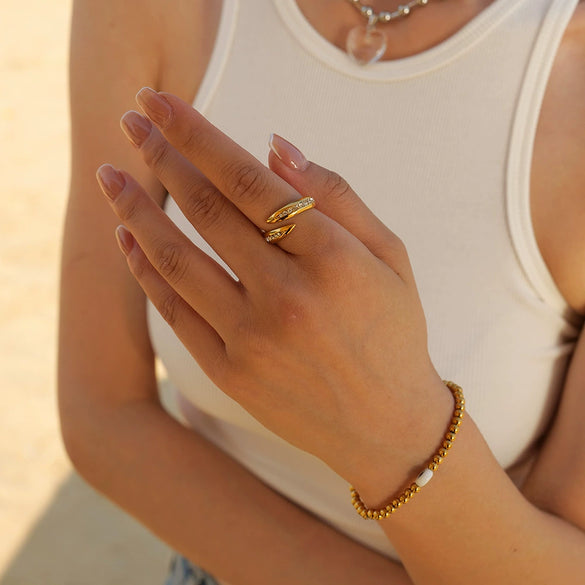 Jewelry Stainless Steel Zircon Open Ring Elegant Style Electroplating Women
