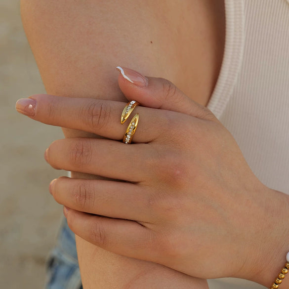 Jewelry Stainless Steel Zircon Open Ring Elegant Style Electroplating Women