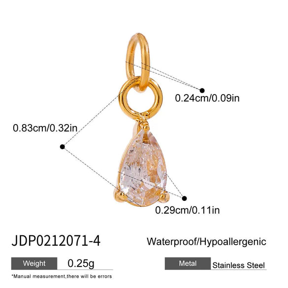 Jewelry Stainless Steel Zircon Pendant Electroplating Birthstone Water Drop Design