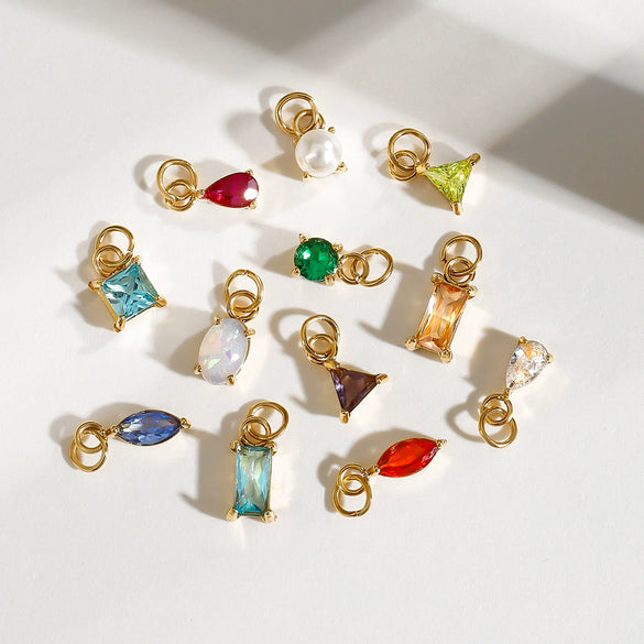 Jewelry Stainless Steel Zircon Pendant Electroplating Birthstone Water Drop Design