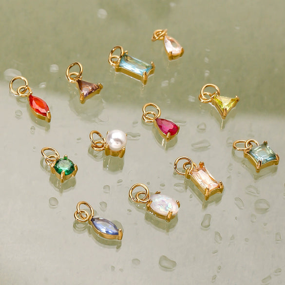 Jewelry Stainless Steel Zircon Pendant Electroplating Birthstone Water Drop Design