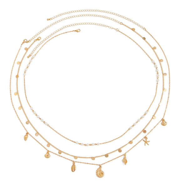 Jewelry Starfish Conch Scallop Design Copper Iron Alloy Imitation Pearl Body Chain