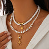 Jewelry Starfish Imitation Pearl Alloy Geometric Niche Multi Layer Clavicle Chain Electroplated