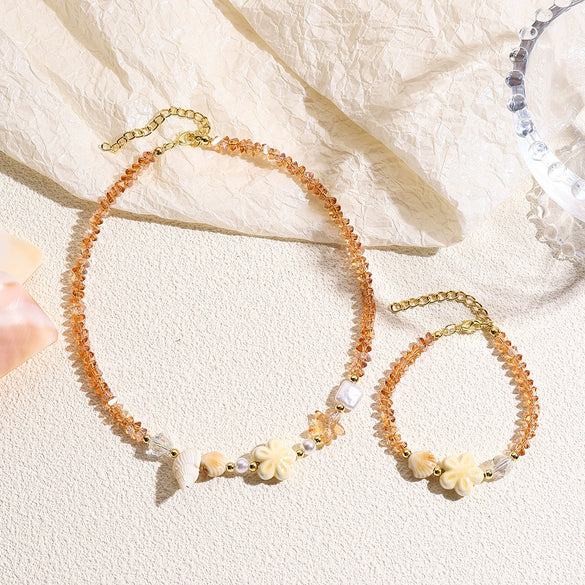 Jewelry Starfish Shell Artificial Crystal Marine Life Set With Diamonds Necklace Bracelet For Women