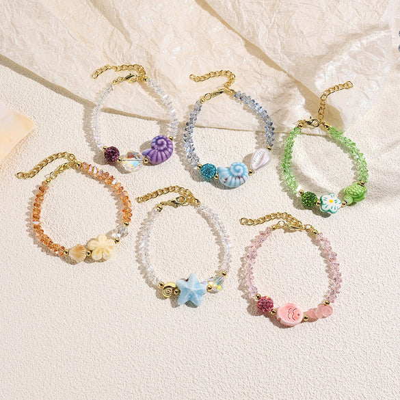 Jewelry Starfish Shell Artificial Crystal Marine Life Set With Diamonds Necklace Bracelet For Women