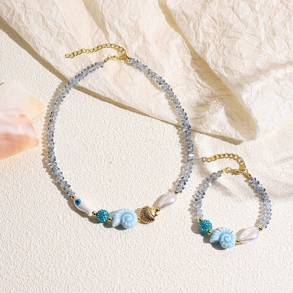Jewelry Starfish Shell Artificial Crystal Marine Life Set With Diamonds Necklace Bracelet For Women