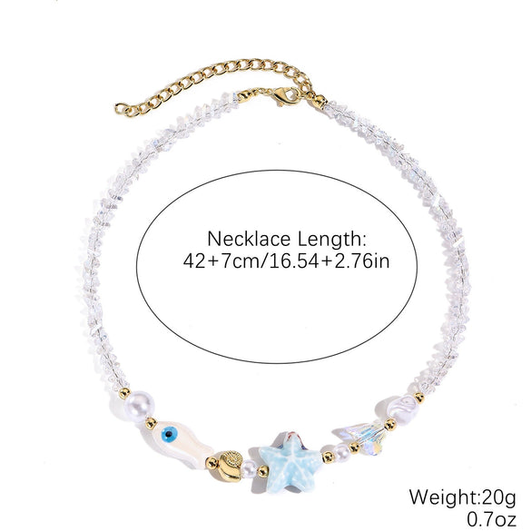 Jewelry Starfish Shell Artificial Crystal Marine Life Set With Diamonds Necklace Bracelet For Women
