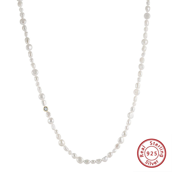 Jewelry 925 Sterling Silver Geometric Baroque Pearl Multilayered Clavicle Chain Electroplated Simple Design