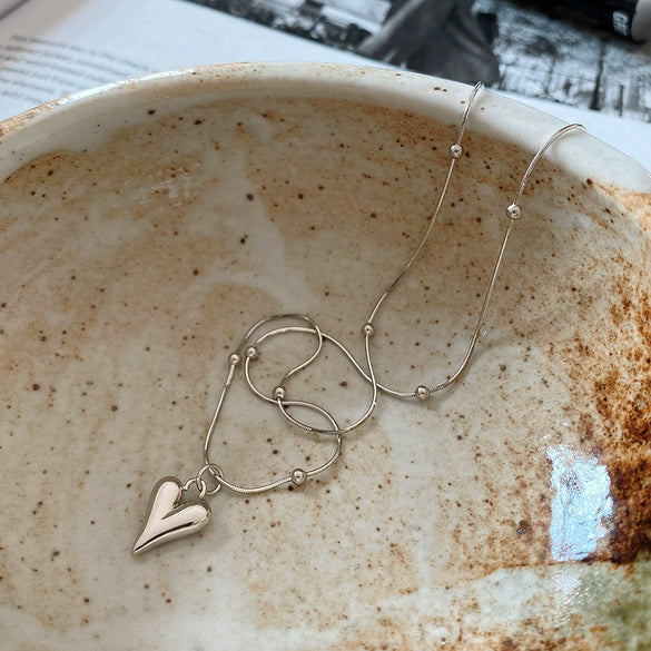 Jewelry 925 Sterling Silver Geometric Heart Necklace For Women