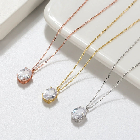 Jewelry 925 Sterling Silver Inlaid Zircon Clavicle Necklace Geometric Polished