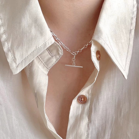 Jewelry 925 Sterling Silver Pearl Chain Necklace Geometric Style For Women
