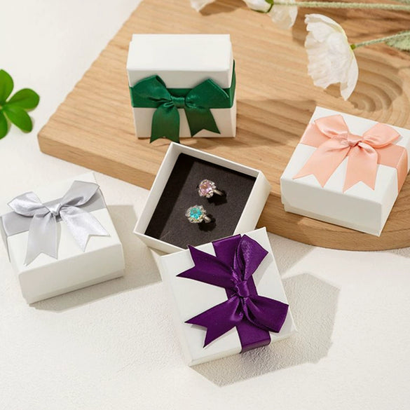Jewelry Storage Box In Paper And Cardboard Material For Earrings Necklace Ring With Fashion Packaging And Bow Design