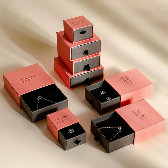 Jewelry Storage Box Made Of Paper And Cardboard For Shrimp Powder Contrast Ring Earrings Necklace Bracelet With Drawer Packaging