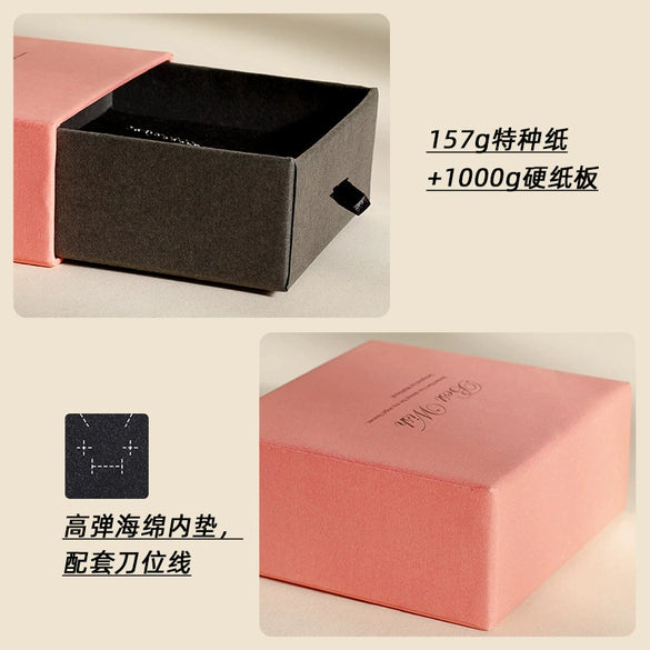 Jewelry Storage Box Made Of Paper And Cardboard For Shrimp Powder Contrast Ring Earrings Necklace Bracelet With Drawer Packaging