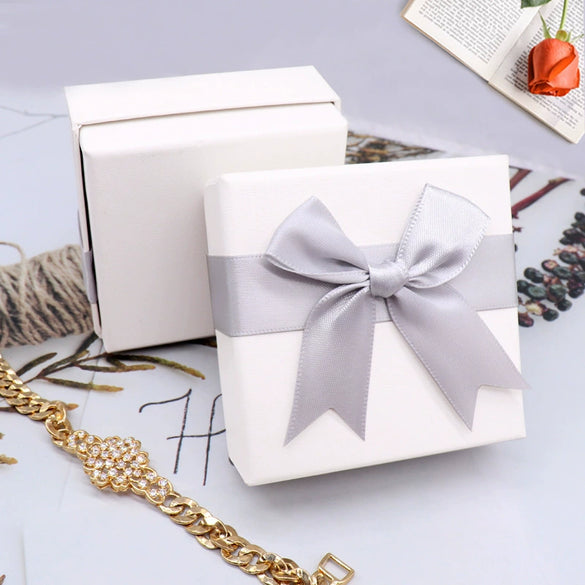 Jewelry Storage Gift Box For Necklace Ring Earrings With White Bow Women's