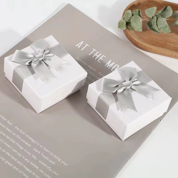 Jewelry Storage Gift Box With White Bow For Necklace Ring Earrings