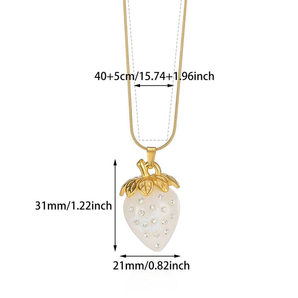 Jewelry Strawberry Fruit Pendant Stainless Steel Necklace Electroplated Cross Chain