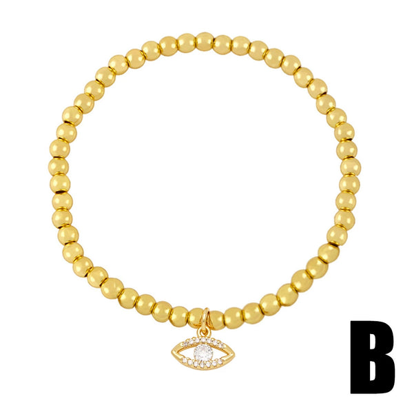 Jewelry Stylish Devil's Eye Bracelet Copper Goldplated Handmade Geometric Beaded Women's Zircon Electroplated