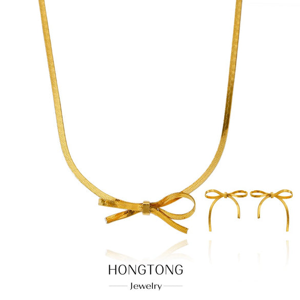 Jewelry Suit Bow Geometric Style Titanium Steel And Stainless Steel Blade Chain Electroplated