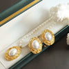 Jewelry Suit Freshwater Pearl 316L Stainless Steel Gold Plated Embossed Oval Retro Style