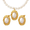 Jewelry Suit Freshwater Pearl 316L Stainless Steel Gold Plated Embossed Oval Retro Style