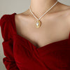 Jewelry Suit Freshwater Pearl 316L Stainless Steel Gold Plated Embossed Oval Retro Style