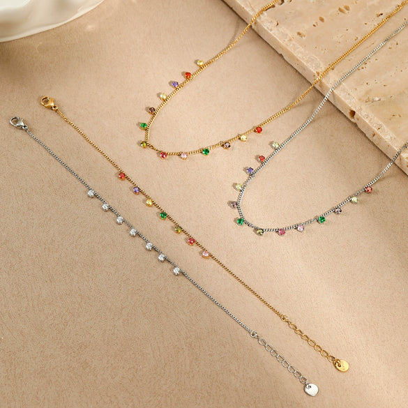 Jewelry Suit Stainless Steel Necklace Bracelet Geometric Tassel Pendant Electroplating