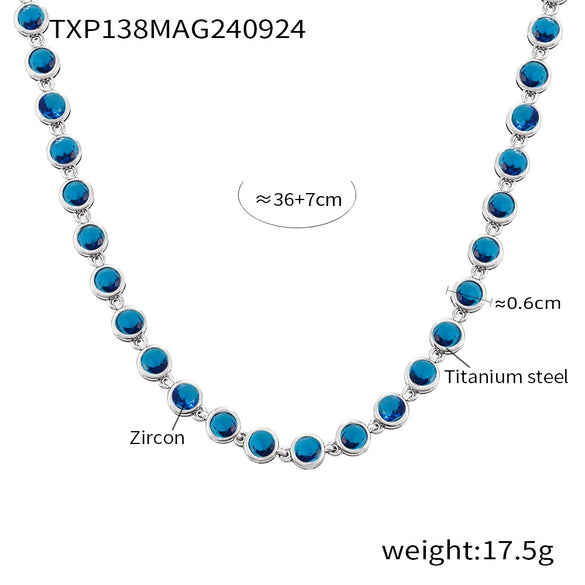 Jewelry Suit 316L Stainless Steel Chain Pattern Mixed Color 3A Zircon Pvd Vacuum Plating Bracelet And Necklace