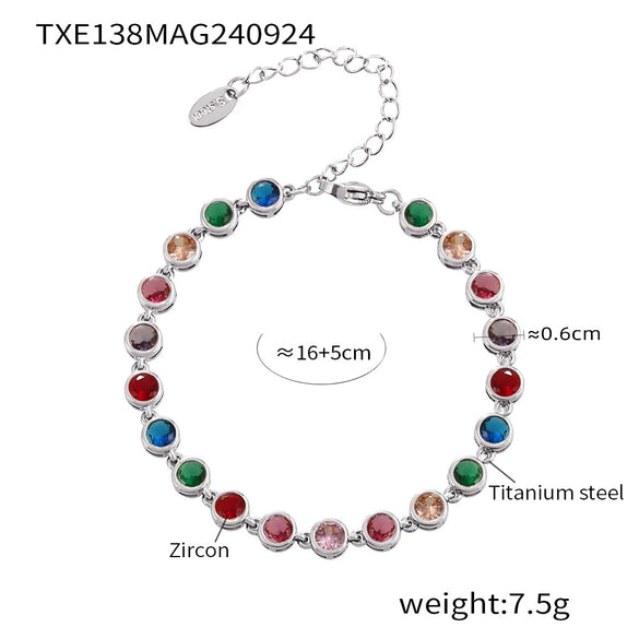 Jewelry Suit 316L Stainless Steel Chain Pattern Mixed Color 3A Zircon Pvd Vacuum Plating Bracelet And Necklace