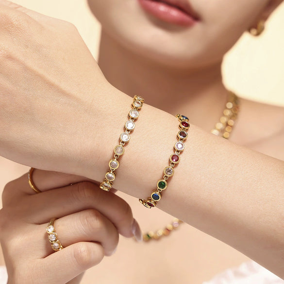Jewelry Suit 316L Stainless Steel Chain Pattern Mixed Color 3A Zircon Pvd Vacuum Plating Bracelet And Necklace