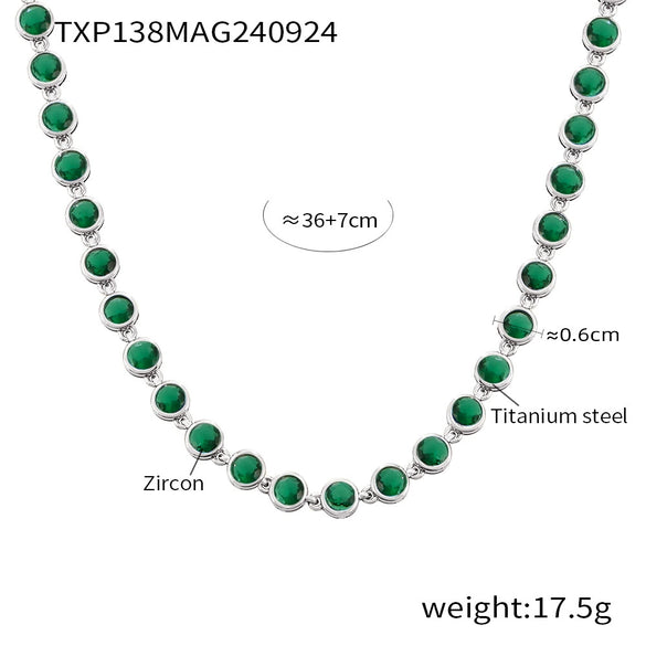 Jewelry Suit 316L Stainless Steel Chain Pattern Mixed Color 3A Zircon Pvd Vacuum Plating Bracelet And Necklace