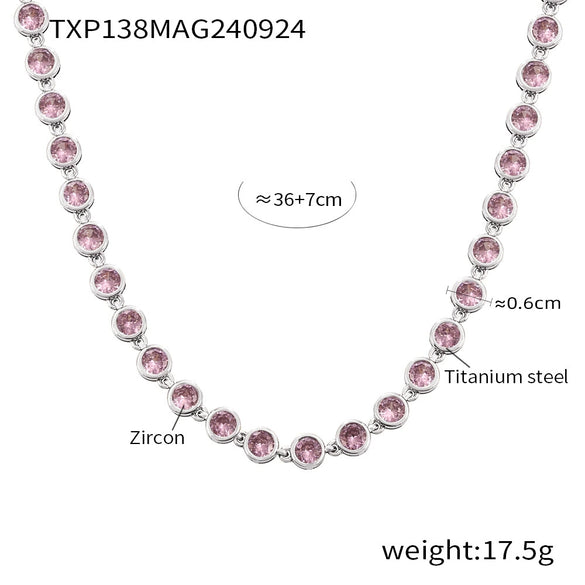 Jewelry Suit 316L Stainless Steel Chain Pattern Mixed Color 3A Zircon Pvd Vacuum Plating Bracelet And Necklace