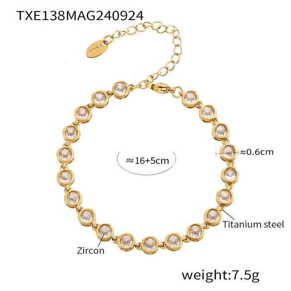 Jewelry Suit 316L Stainless Steel Chain Pattern Mixed Color 3A Zircon Pvd Vacuum Plating Bracelet And Necklace