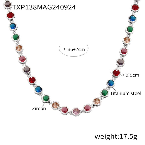 Jewelry Suit 316L Stainless Steel Chain Pattern Mixed Color 3A Zircon Pvd Vacuum Plating Bracelet And Necklace