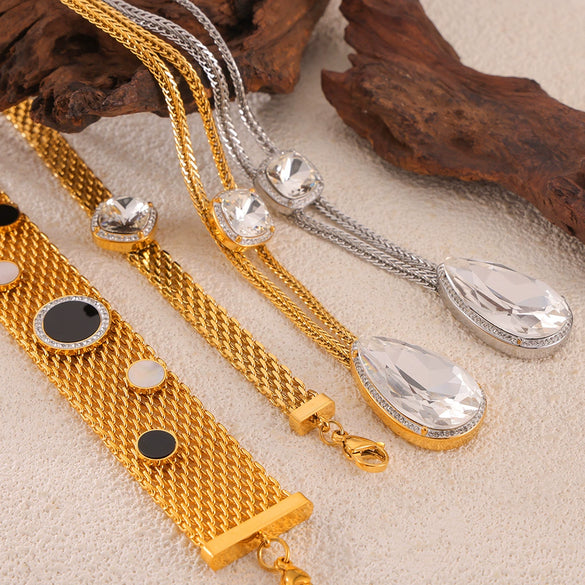 Jewelry Suit 316L Stainless Steel Inlaid Zircon Electroplating Chain Style Pendant Niche Design
