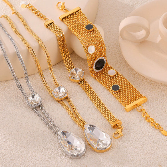 Jewelry Suit 316L Stainless Steel Inlaid Zircon Electroplating Chain Style Pendant Niche Design