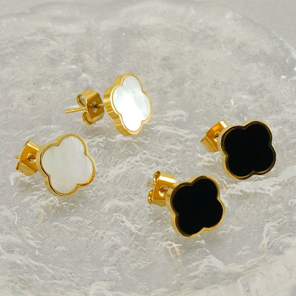 Jewelry Suit Titanium Steel 18K Gold Plated Clover Natural Shell For Women