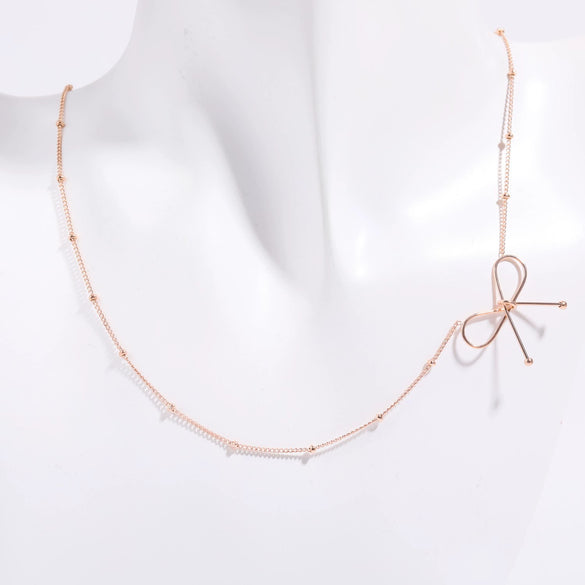 Jewelry Sweet Bow Titanium Steel 18K Gold Plated Necklace Bracelet For Women