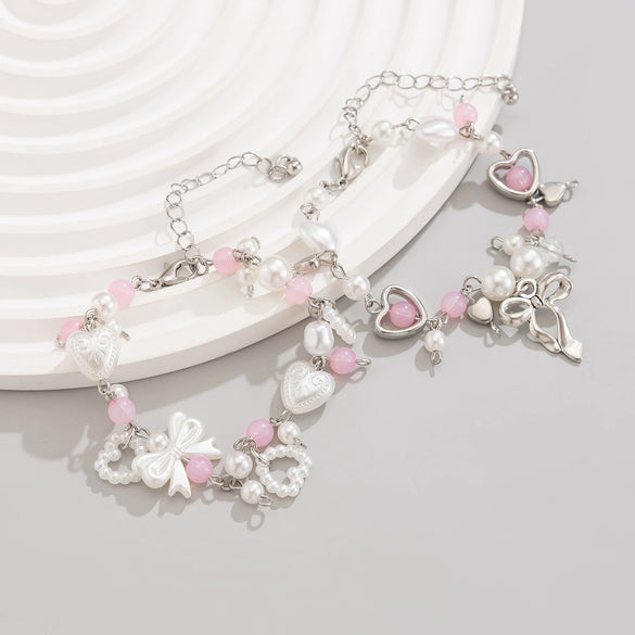 Jewelry Sweet Imitation Pearl Bow Heartshaped Starshaped Alloy Bracelet