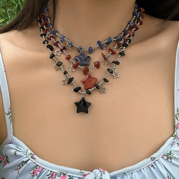 Jewelry Sweet Irregular Turquoise Plastic Ball Chain Collarbone Necklace With Geometric Design And Electroplating Treatment For Women