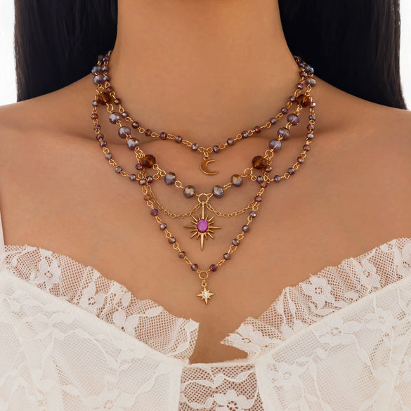 Jewelry Sweet Style Alloy Imitation Crystal Acrylic Diamond Star Shape Electroplated Tassel Pendant Clavicle Chain