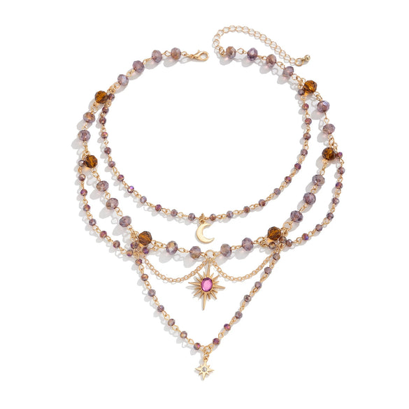 Jewelry Sweet Style Alloy Imitation Crystal Acrylic Diamond Star Shape Electroplated Tassel Pendant Clavicle Chain