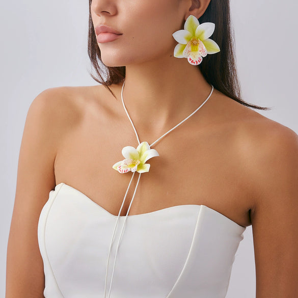 Jewelry Sweet Style Flower Leather Wax Thread Handmade Necklace And Earrings