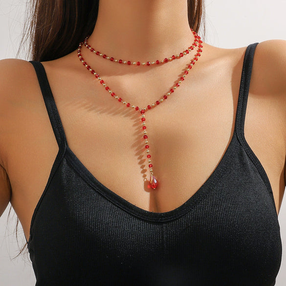 Jewelry Tassel Beaded Clavicle Chain Artificial Crystal Drop Shape Geometric Necklace For Women